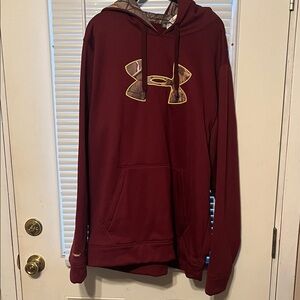 Under Armour Men's Burgundy Hoodie with Camo Logo